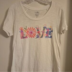NATURAL LIFE White T-Shirt with Colorful Love Graphic, Size Medium